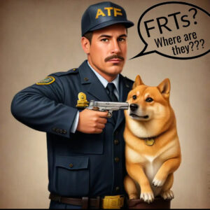 cop in blue with dog . and gun