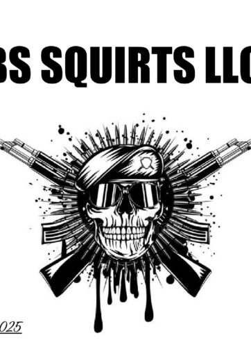 BS Squirts logo with skulls and ammunition background, BS Squirts firearms and safety brand emblem