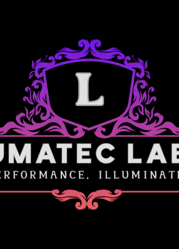 lumatec labs logo purple oragne white logo looks like a compamny